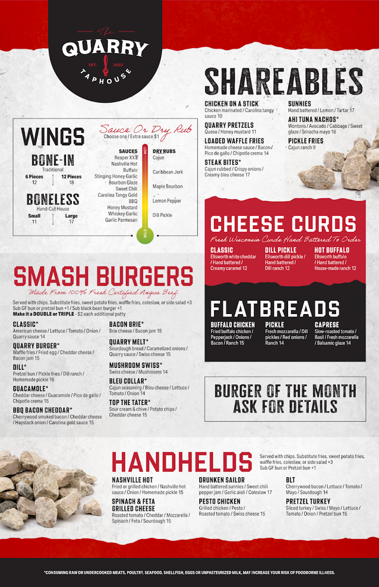 Menu - The Quarry Taphouse & Rock Range photo 1