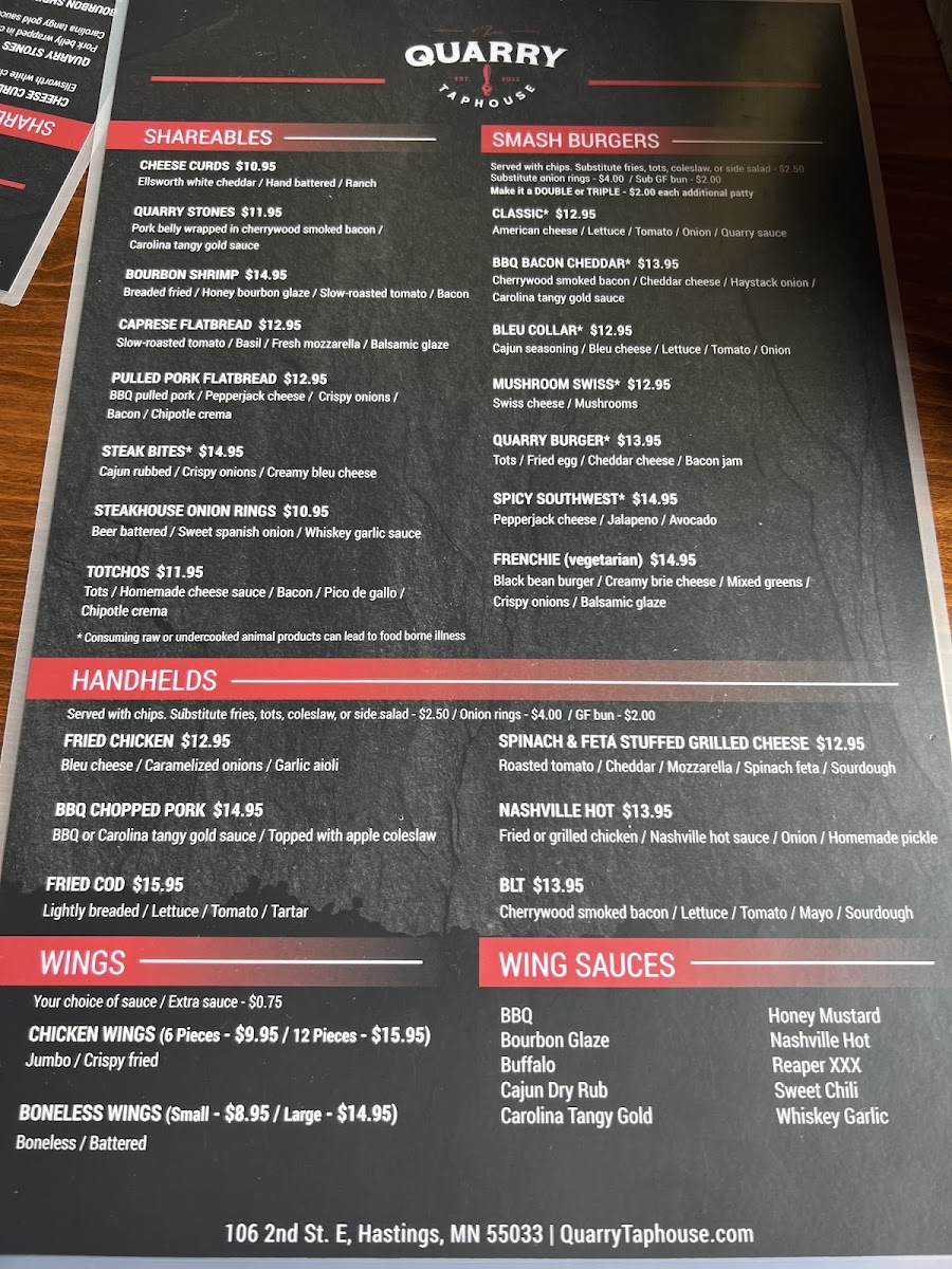 Menu - The Quarry Taphouse & Rock Range photo 5